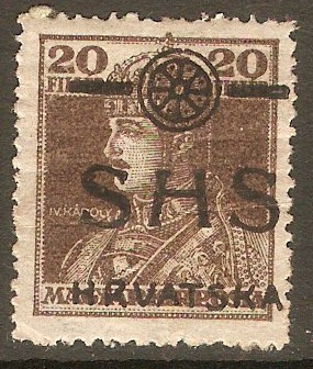 Yugoslavia 1918 20f Deep brown. SG75.