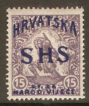 Yugoslavia 1918 15 +2f Dull violet. SG79.