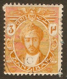 Zanzibar 1921 3c Yellow. SG278.