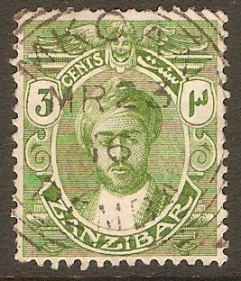Zanzibar 1914 3c Yellow-green. SG262.
