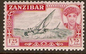 Zanzibar 1961 1s.25 Slate and carmine. SG383.