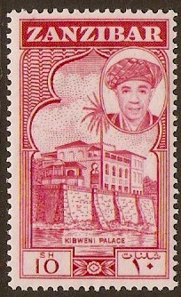 Zanzibar 1961 10s Carmine. SG387.