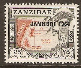 Zanzibar 1964 25c "JAMHURI 1964" Series. SG418.